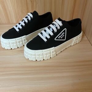 Prada Black Sneakers with White Soles